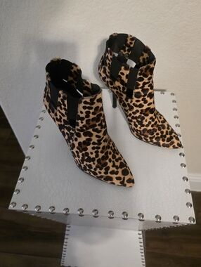 Nine West Leopard-Print Pointed Toe Ankle Boots - Black & Brown